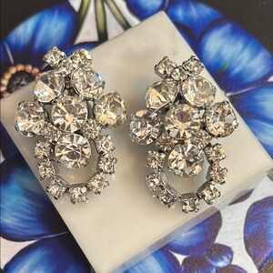 La Roco Large Rhinestone Clip On Earrings 1.5”  #25